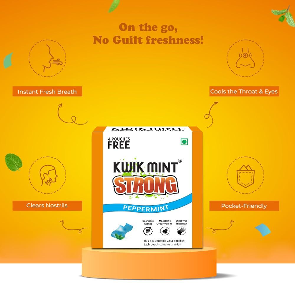 Kwik Mint Kwikmint Premium Strong, Instant mouth freshener dissolving strips for oral care  Pack of 4 (352 Strips)