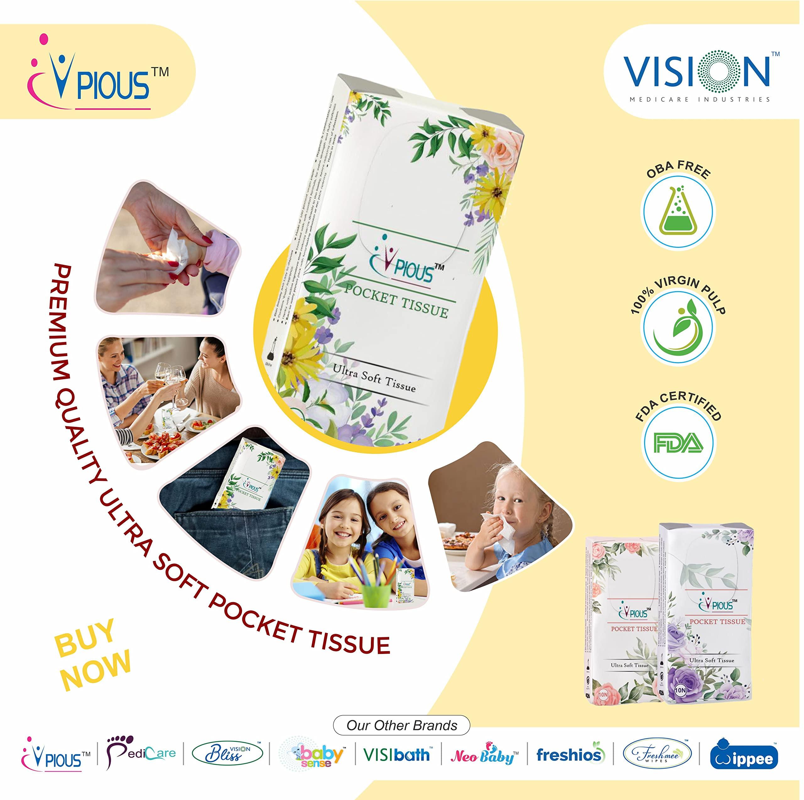 PIOUS PIOUS 2 Ply Highly Absorbent Soft Hanky Facial Travel Pocket Tissue Papers Use & throw tissue (size-20x20cm) (10 Pulls Per Packet) (500)