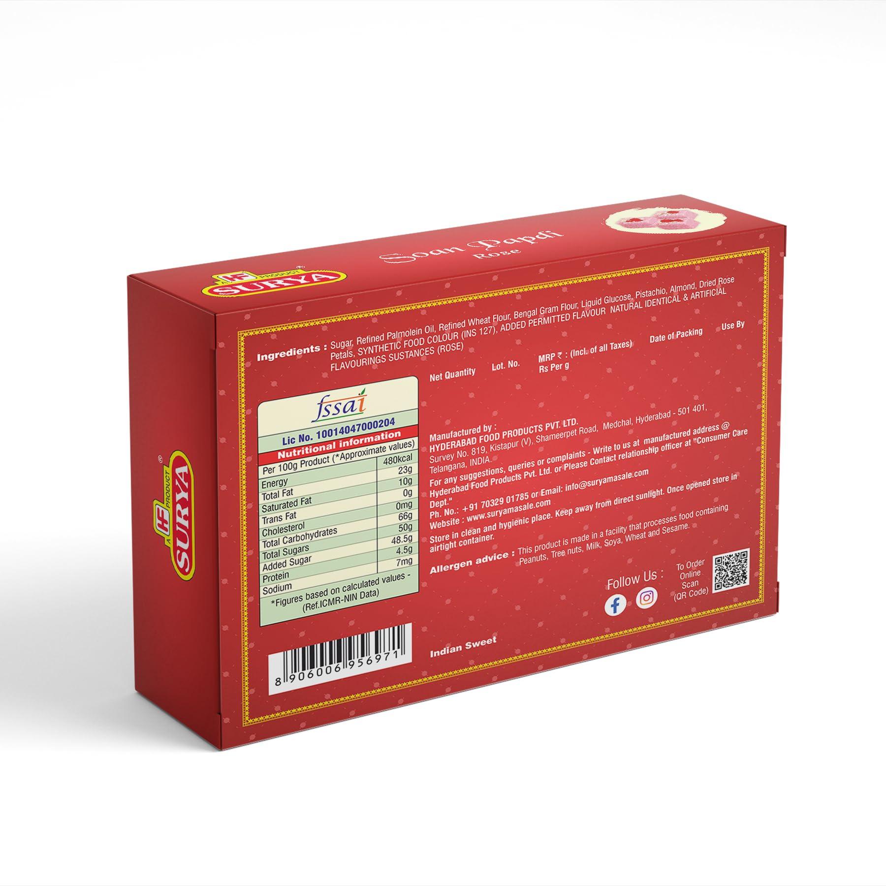 Surya Surya 400gm Rose Soan Papdi with real rose petals (rose) |Indian Sweet |Rose Flavoured