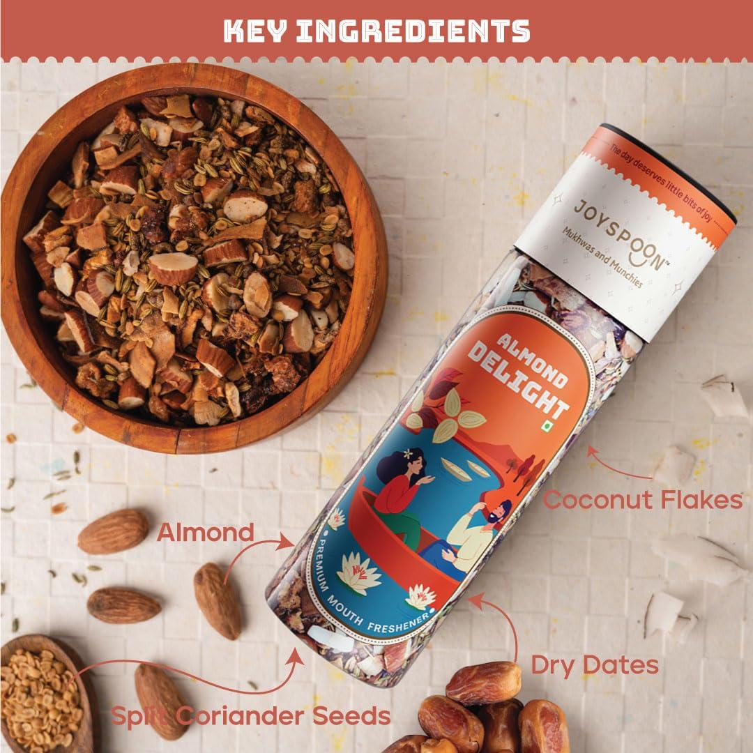JOY SPOON JOY SPOON Joyspoon Mukhwas Mouth Fresheners (100Gm) | Dry Fruit And Seed Mix Sugar-Free Snacks | Trail Mix | Traditional Mouth Freshner | Almond Delight (Jar)