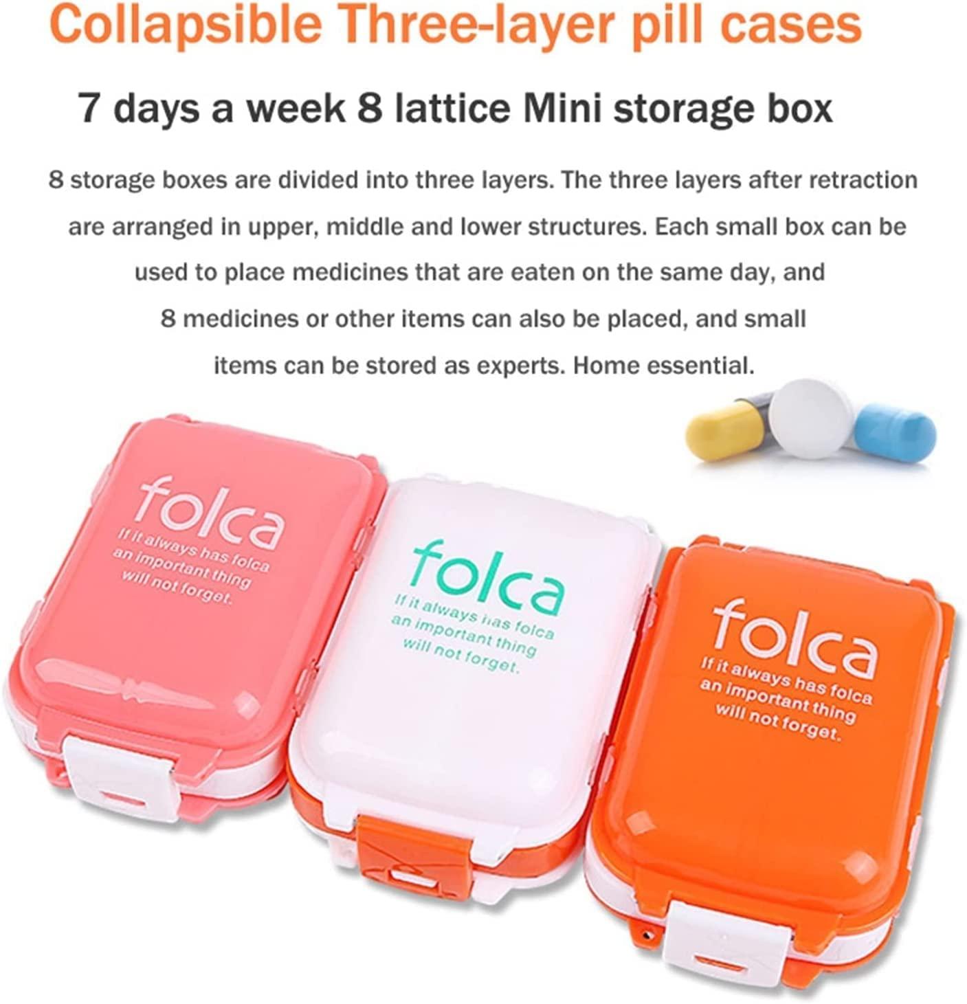 PEGACORN PEGACORN Folca Pill Box Weekly Sort Folding Vitamin Medicine Tablet Portable Container Organizer for Mini Travel 8 Compartments Plastic (Multicolor)(7 DAYS - 8 Lattice)