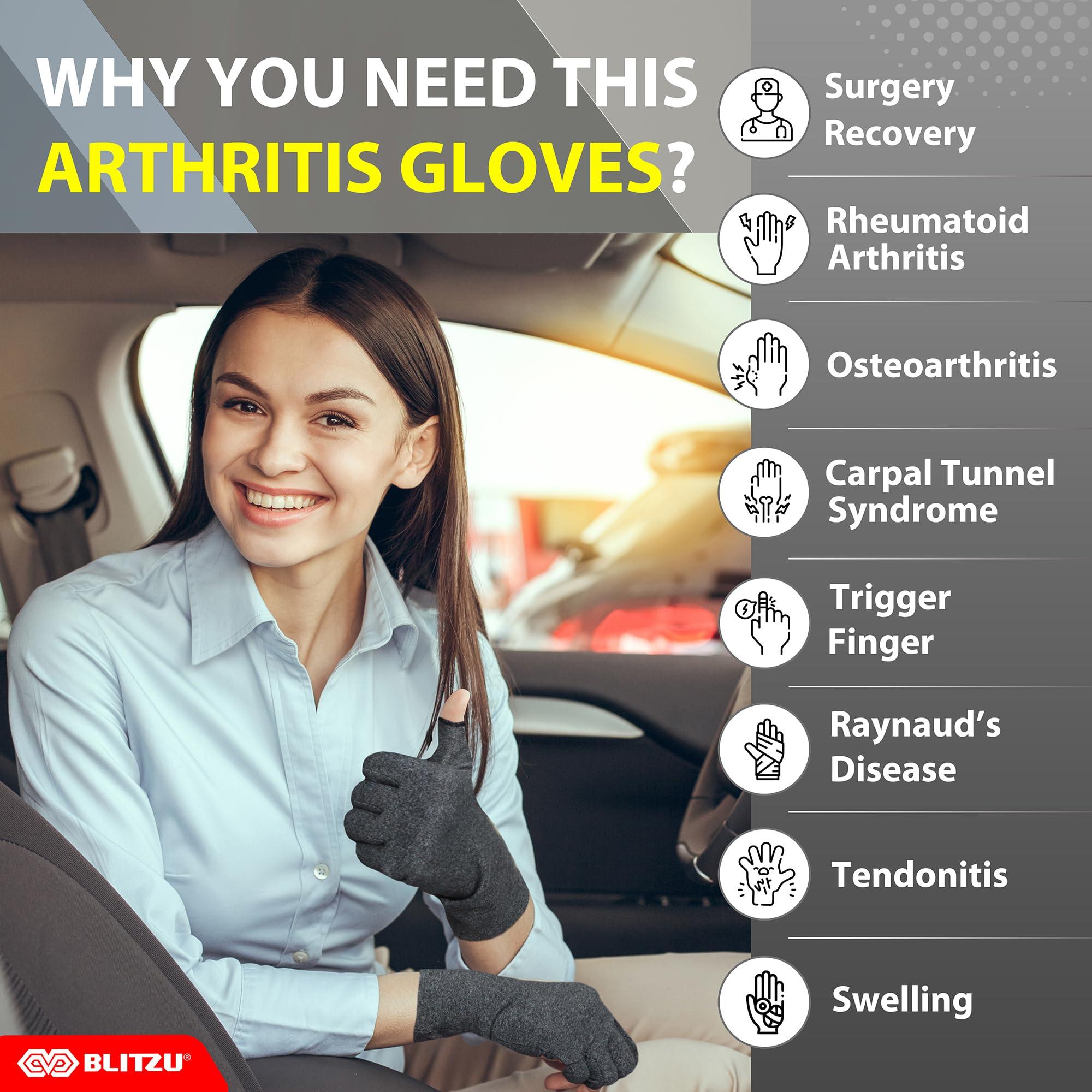 BLITZU BLITZU Raynauds Gloves Fingerless Gloves for Men Compression Gloves for Arthritis Hand Brace for Arthritis Pain and Support Carpel Tunnel Relieve PURPLE M