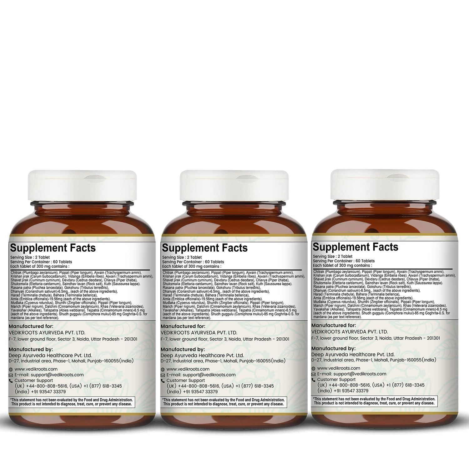 VEDIKROOTS Vedikroots Yograj Guggulu - Ayurvedic Supplement For Joint Pain | Relief From Joint Discomfort | For Swelling & Stiffness | 60 Tablets (Pack of 3)