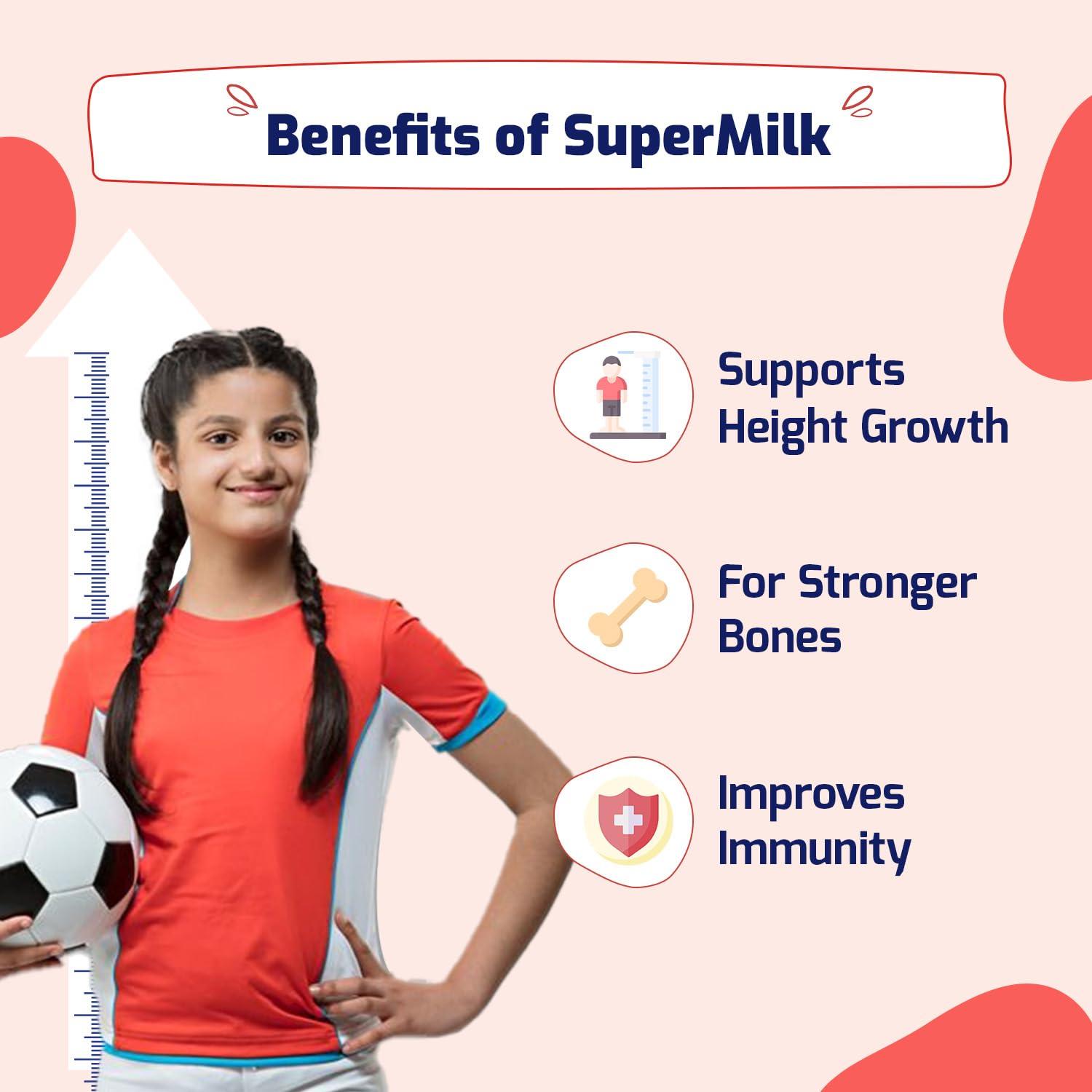 Gritzo Gritzo SuperMilk Height+ (13+y Girls), 13g Protein (Double Chocolate, 1kg) | Zero Refined Sugar, 21 Vitamins & Minerals