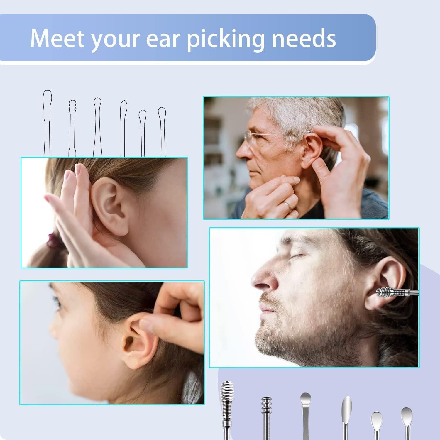 VIVUE VIVUE Ear wax cleaner tool kit set of 6 pieces Wax Removal Deeply Clean Spiral Turn Stainless Steel Cleaning Ear Care Tools with Leather Storage Box Spiral Tool Spoon Cleanser Ear Curette Cleaner (MULTI)