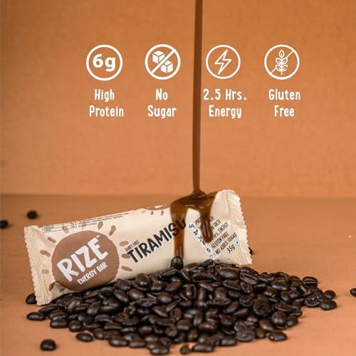 Rize RIZE Energy Bar|As Seen on Shark Tank India| 6g Protein Bar Caffeinated bars for post work out Snack, High Protein Bar with Zero added Sugar, Gluten Free Healthy Snack (Tiramisu-Pack of 6 Energy Bar)