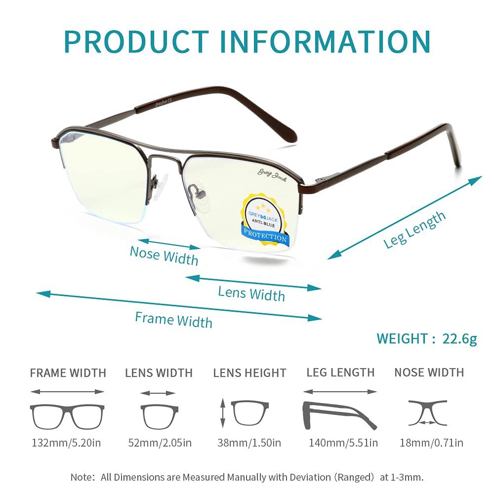grey jack grey jack Polygon Half Rim Blue Light Fliter Glasses for Men Women UV Protected Computer Metal Frame Glasses 5154 Dark Gun/Brown