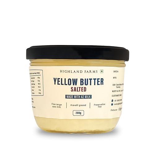 Courtyard farms private limited Highland Farms A2 Cow Milk Yellow Salted Butter |Traditional Method of Butter Making | Free Range Cow Milk | No Preservatives | 200gm
