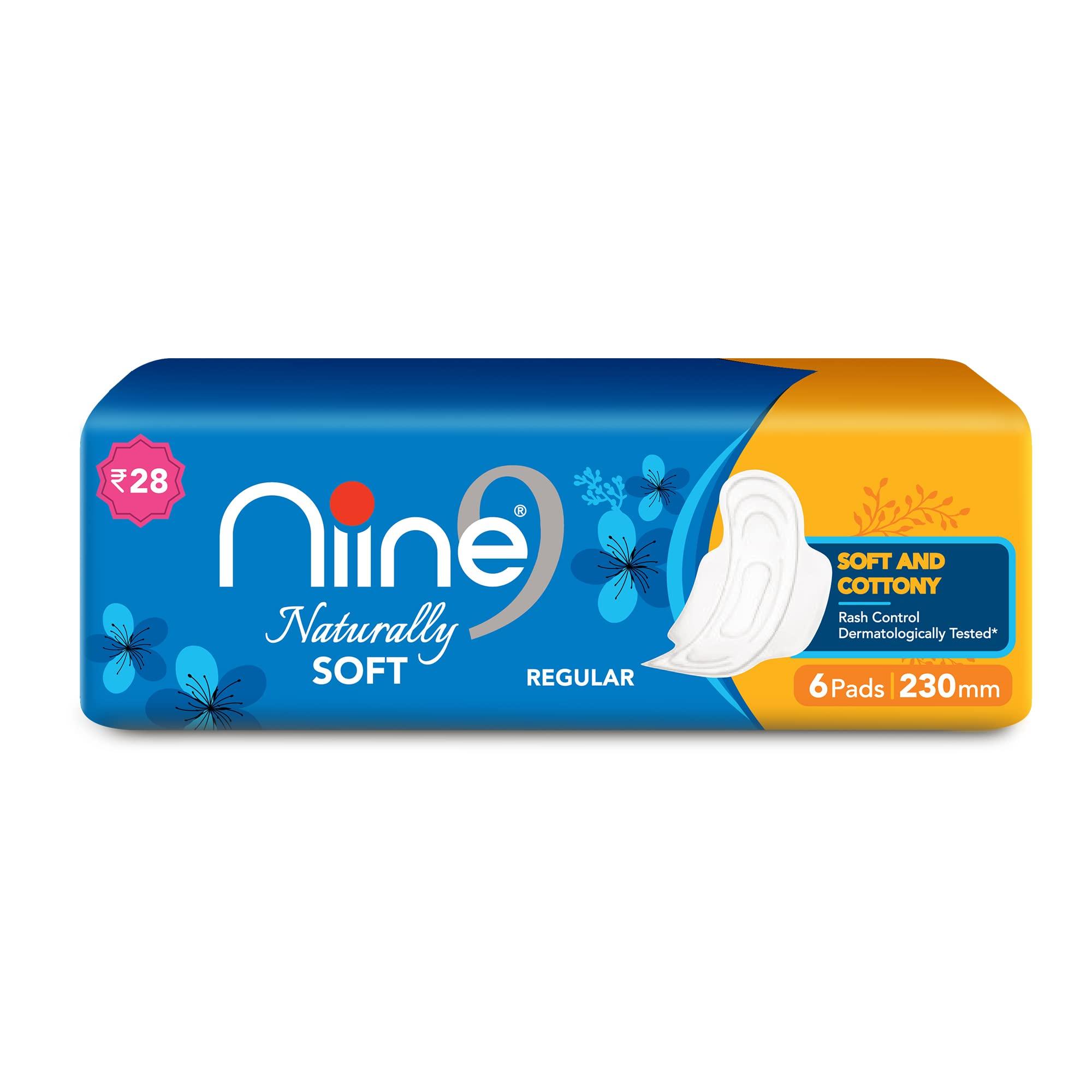 NIINE NIINE Naturally Soft Regular Sanitary Pads for women, (Pack of 10), 60 Pads Count