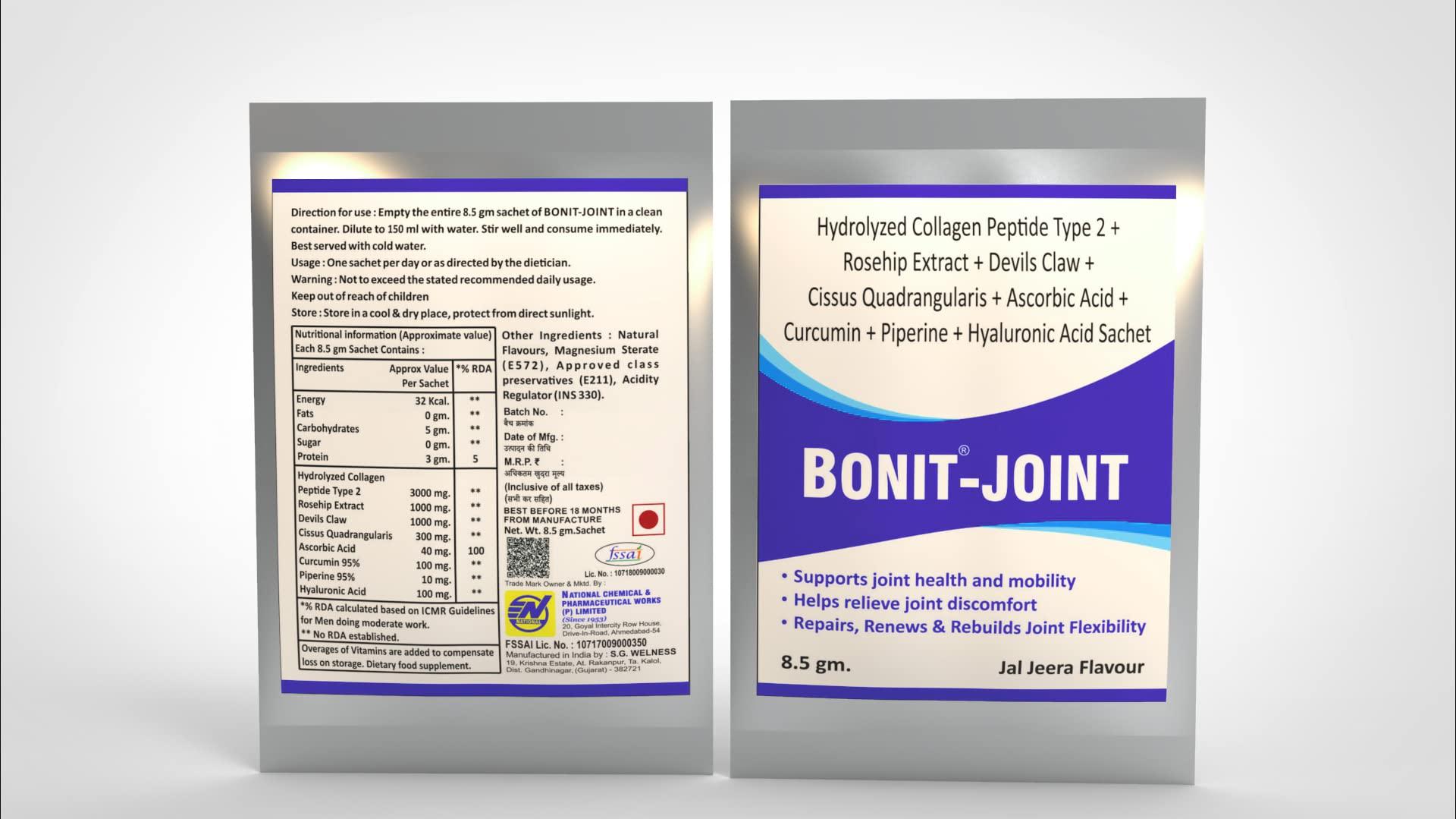 S G WELNESS S G Welness Bonit-Joint | Joint Support Supplement for Flexibility and Mobility | Joint Pain Relief Supplement with Jal Jeera Flavor | Suitable for Men & Women - Pack of 15 Sachet