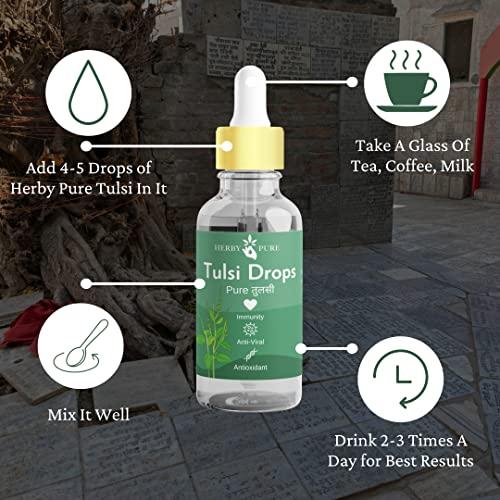 Herby Pure Herby Pure Panch Tulsi Ark Drops | Made of 5 Types of Rare Tulsi | For Immunity, Cough & Colds, Anti-Oxidant & Blood Detox | 100% Natural Drops | Pack of 2-60ML