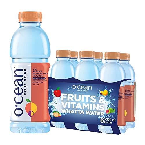 O'cean Fruit Drink Ocean Fruit Water Peach Passion flavor enriched with vitamins, electrolyte & glucose| 500ml | Pack of 6