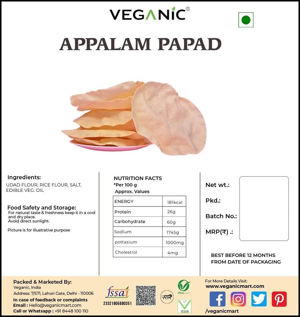 Veganic Veganic Appalam Papadam 400gm South Indian Apalam Papad Madurai Plain Rice & Urid Aplam Happala Chawal Ke Papad Ready To Cook Best With Lunch Dinner Evening Snacks