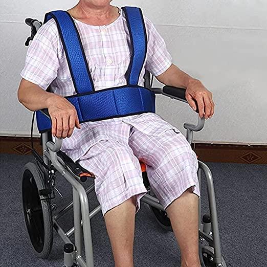 Dhadh Dhadh Wheelchair Harness Belt Non-Slip Breathable Whole Body Waist Strap Seat Belt for Elderly People and PatientsBlue