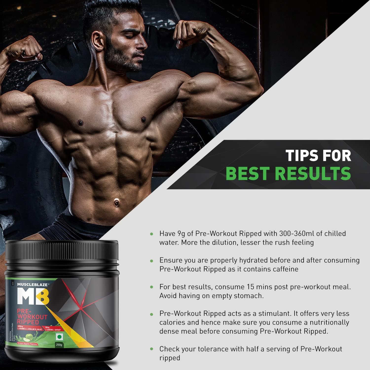 MuscleBlaze MuscleBlaze Pre Workout Ripped Powder(Green Apple, 27 Servings, 250G)| 4000Mg Citrulline & L-Arginine, 500Mg L-Carnitine, 500Mg Garcinia Extract