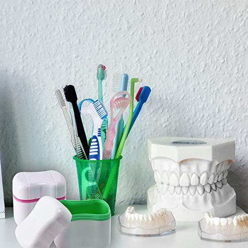 Patelai 2 Denture Bath Cases with 2 Denture Cleaner Brushes Denture Boxes Dentures Container with Basket Denture Holder Brush Retainer Case for Travel Retainer Cleaning (Green, Purple)