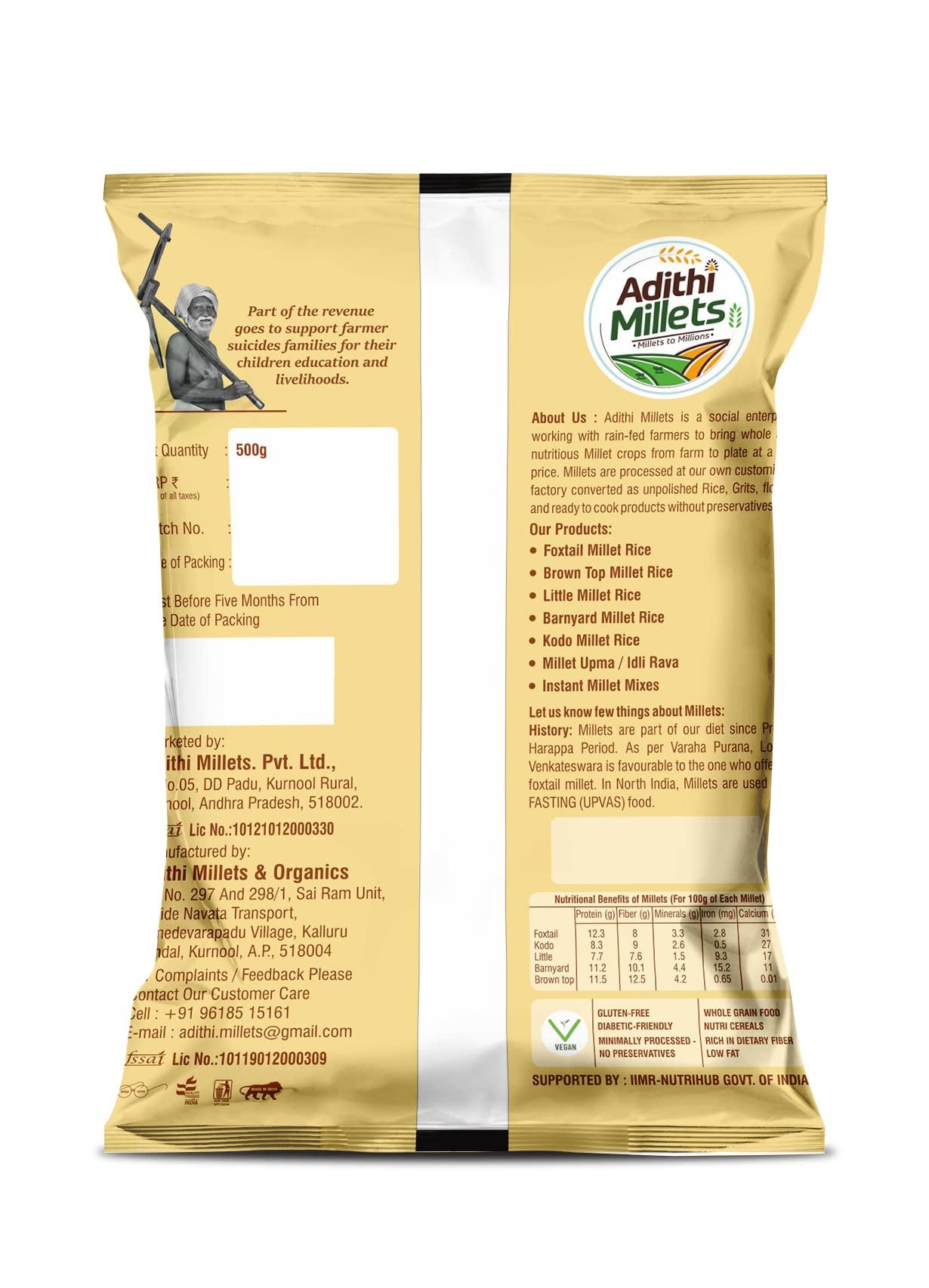 Adithi Millets Siridhanya 1.5kg BrownTop,Foxtail&Barnyard Milet 3packs 500gms whole grains organic Combo pack unpolished Siridhanya Millets Rice