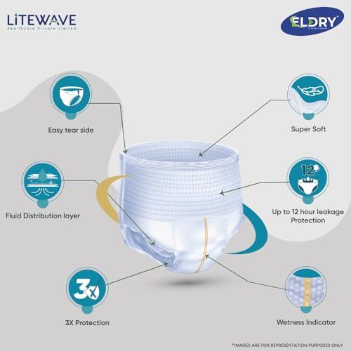 ELDRY ELDRY Unisex | Premium Soft Adult Pant Style Diapers | 10 Counts | Large (L) Size 76-132Cm (30\'\'-52\'\' Inch) | Leakproof, Wetness Indicator, 12 hrs Overnight Protection | (Pack of 1)