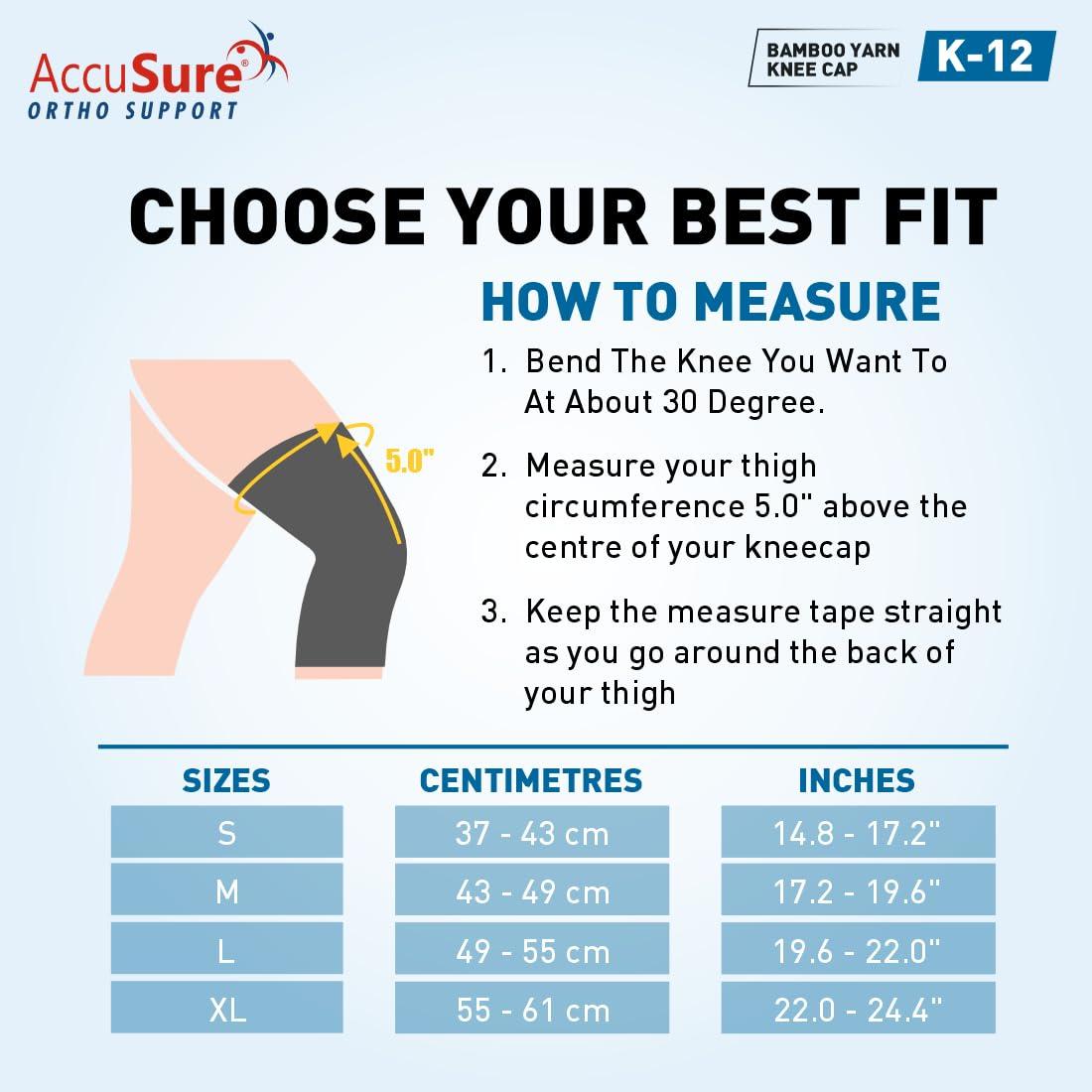 AccuSure AccuSure Orthopedic Pain Relief Bamboo Yarn Knee Support Cap Brace/Sleeves Pair For Sports, Pain Relief, Knee Compression Support, Exercise, Gym, Running, Cycling, Knee Cap Guard Brace Knee Support For Men And Women-Medium