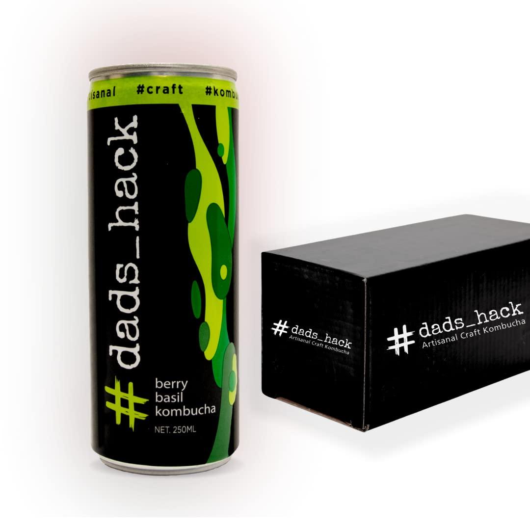 dad's hack Dad\'s Hack Kombucha Drink for Gut Health, Berry Basil Natural Flavour, Vegan, Unpasteurised | No Artificial Flavours or preservatives, Naturally Delicious Probiotic Drink (Pack of 6, 250ml