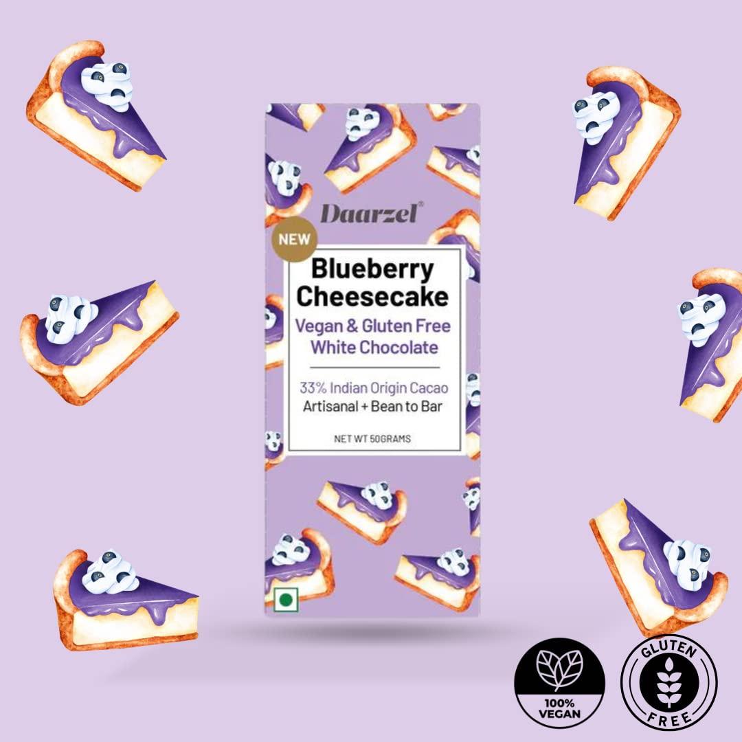 AMBRIONA Daarzel Vegan White Chocolate Bar in Blueberry Cheesecake Flavor | Gulten Free | 31% Cocoa Content| 50 gms | Daarzel Bar