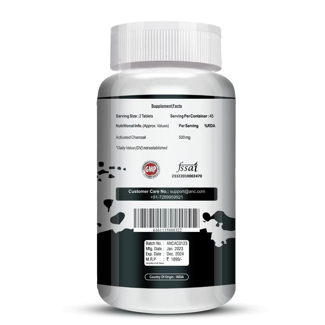 ANC ANC Activated Charcoal 500Mg For Digestive Health | Reduces Gas & Bloating & Support Skin Health 90 Tablets