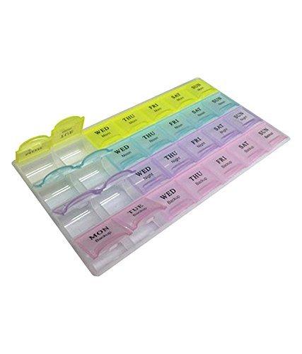 JD SHOP JD SHOP 7 day 28 Slot Weekly Pill Box Medicine Tablet Holder Dispenser Holder Storage.(Multi-color)