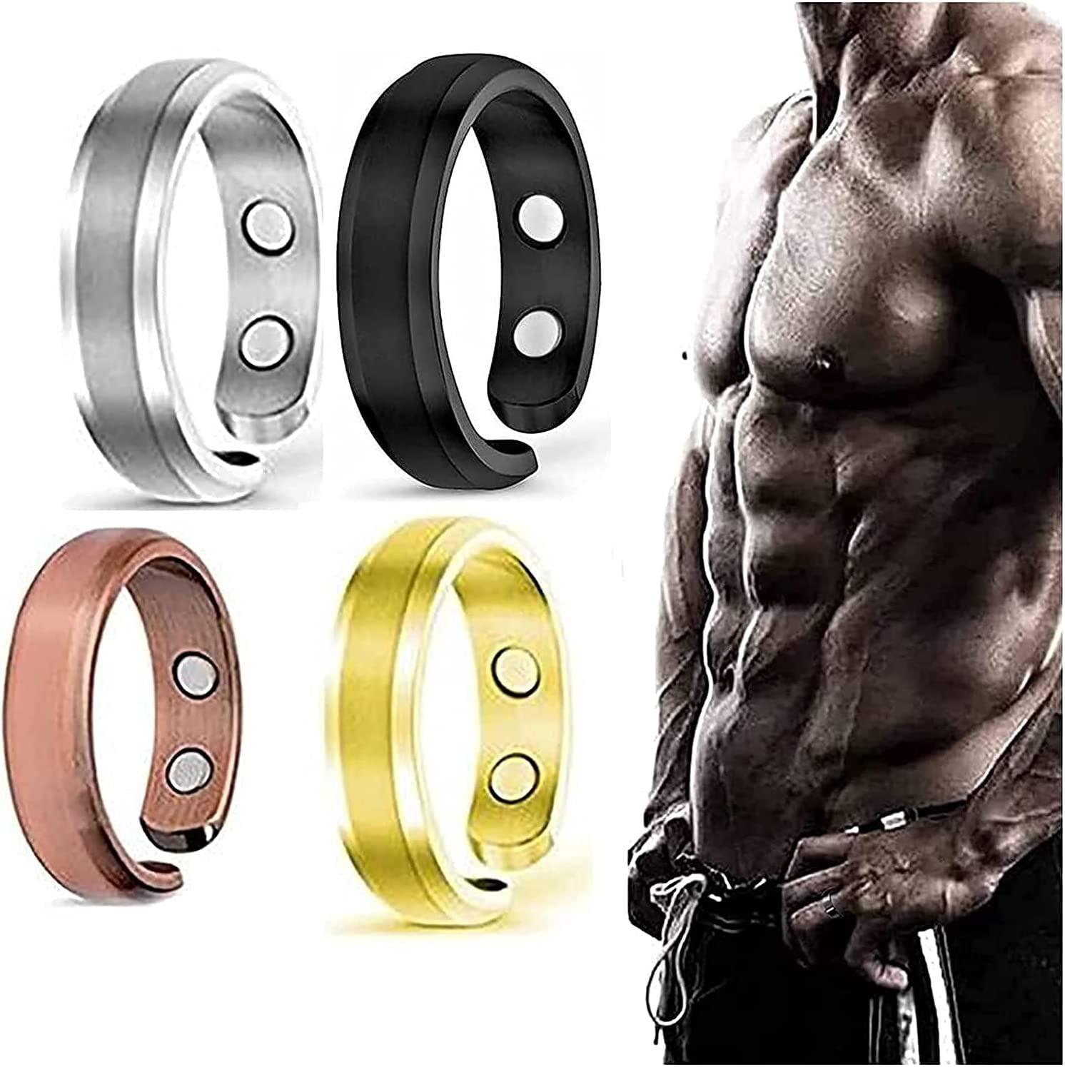 DUHANXI 4 Pcs Nighttime Men\'s Therapeutic Magnetic Ring,Elegant Titanium Magnetic Therapy Ring,Titanium Magnetic Therapy Ring,Copper Magnet Rings Opening Adjustabl, Improve Sleeping
