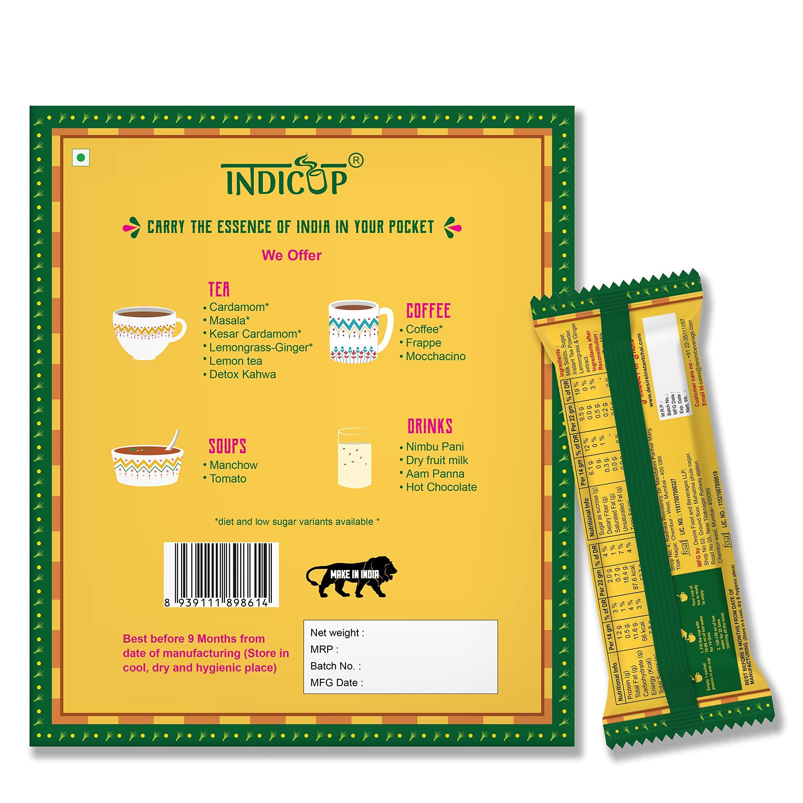 INDICUP INDICUP Lemongrass Ginger Tea Instant Premix, Pack Of 1-10 Sachets (140Gms), Instant Tea Mix, Refreshing Taste - Green, Powder