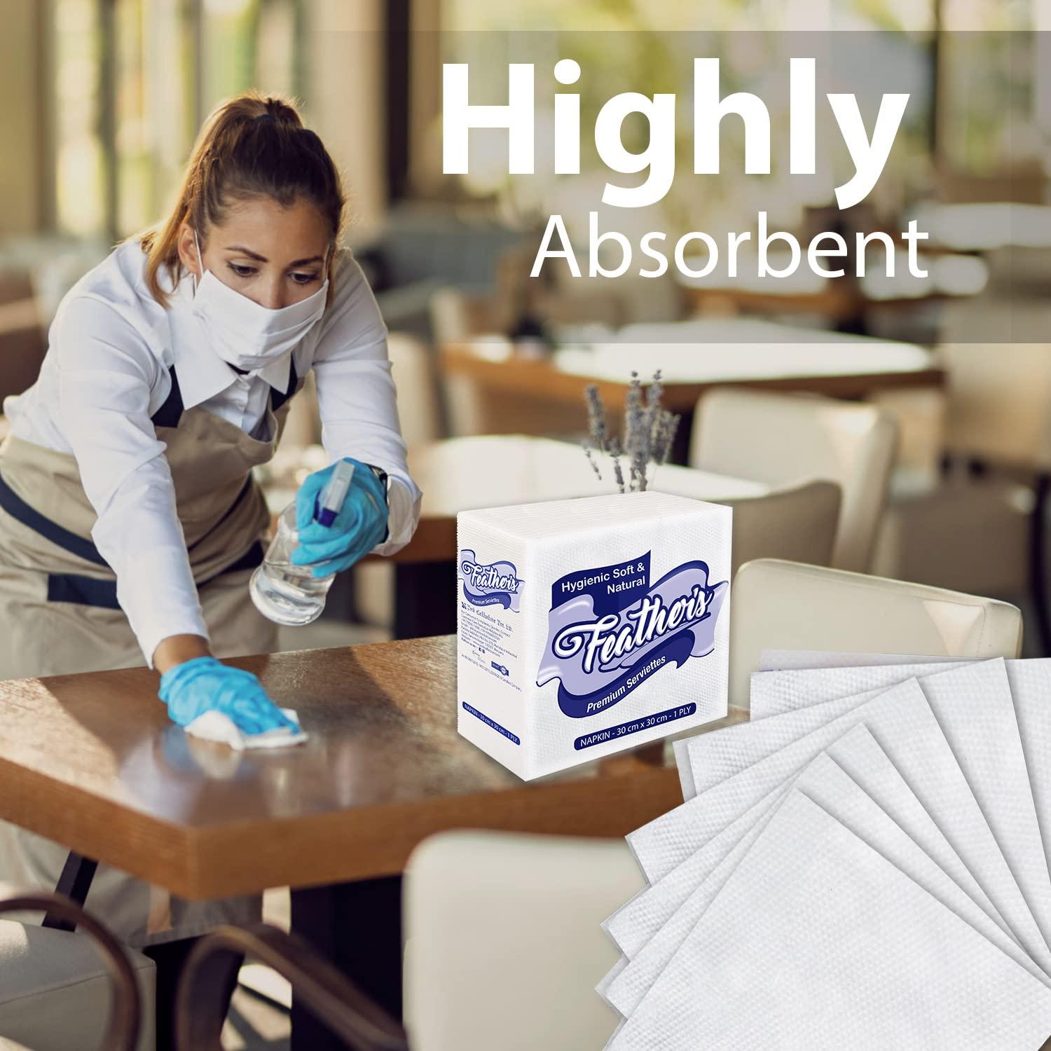 Feather's Feather\'s Premium Tissue Paper Napkin 1Ply |100 pulls, Pack of 1, 30X30 cm | Naturally White | Cocktail Napkin, Super Strong & More Absorbent | Extra Soft | Best for Kitchen Use and Serving