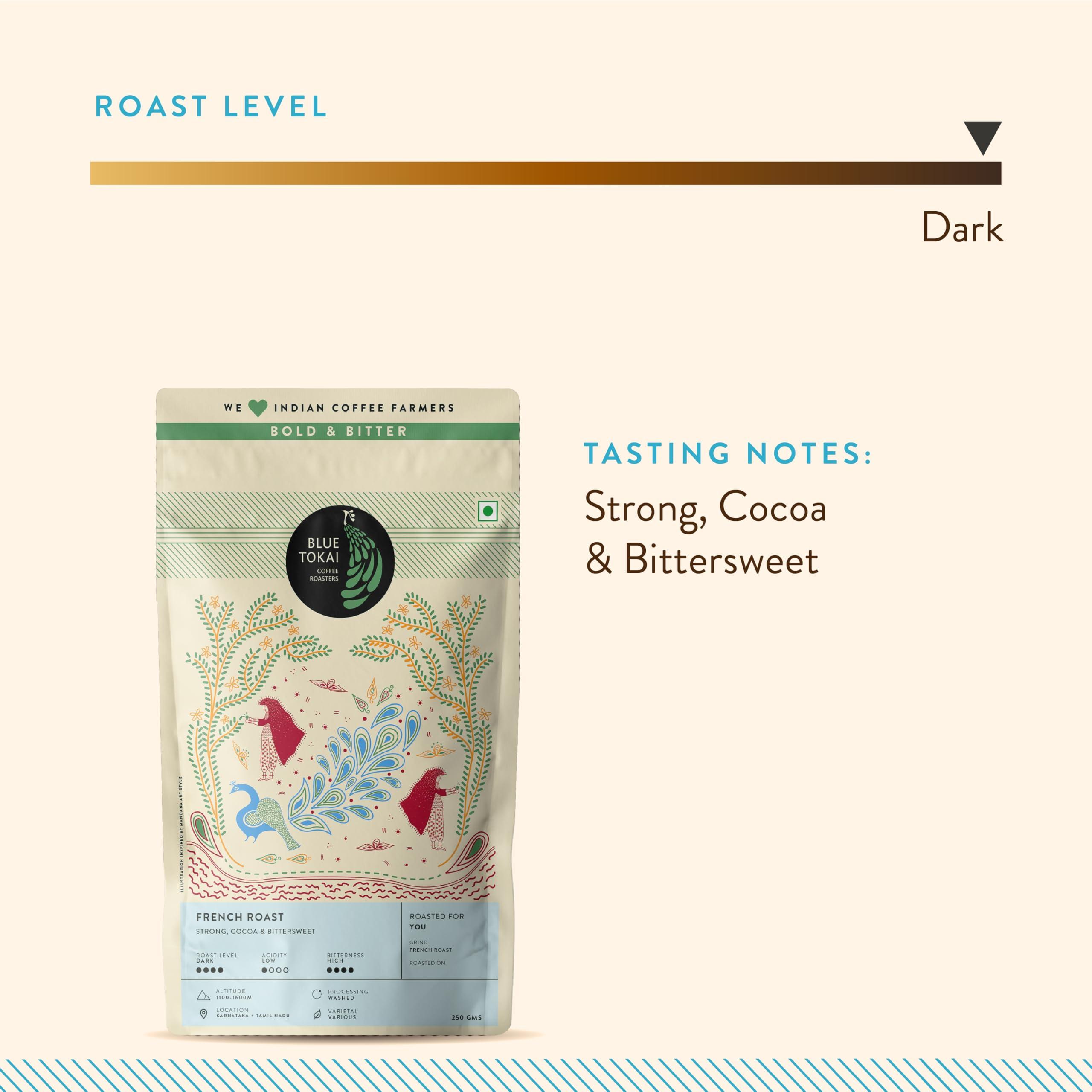 Blue Tokai Coffee Roasters Blue Tokai Coffee Roasters French Roast - Dark Roast (Channi Grind) 500g | Made With 100% Specialty Grade Arabica Freshly Roasted Ground Coffee, Bag