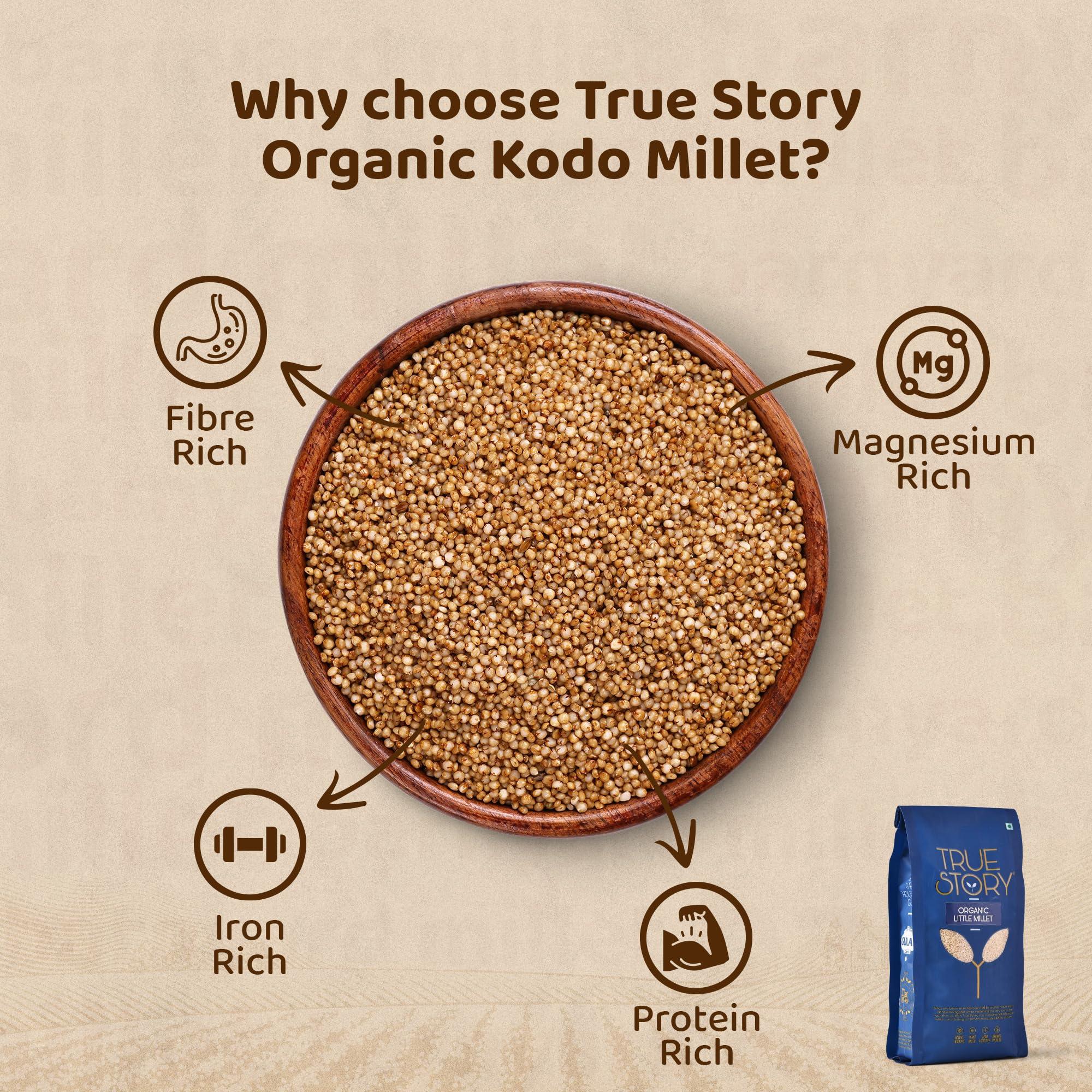 TRUE STORY True Story Organic Kodo Millet | 500g | Unpolished Kodri, Kodra | Pure, Chemical-Free Arikelu, Arikalu | Non-GMO Varagu | Pesticide-Free Kodon, Harka | 100% Certified Organic Koovaragu