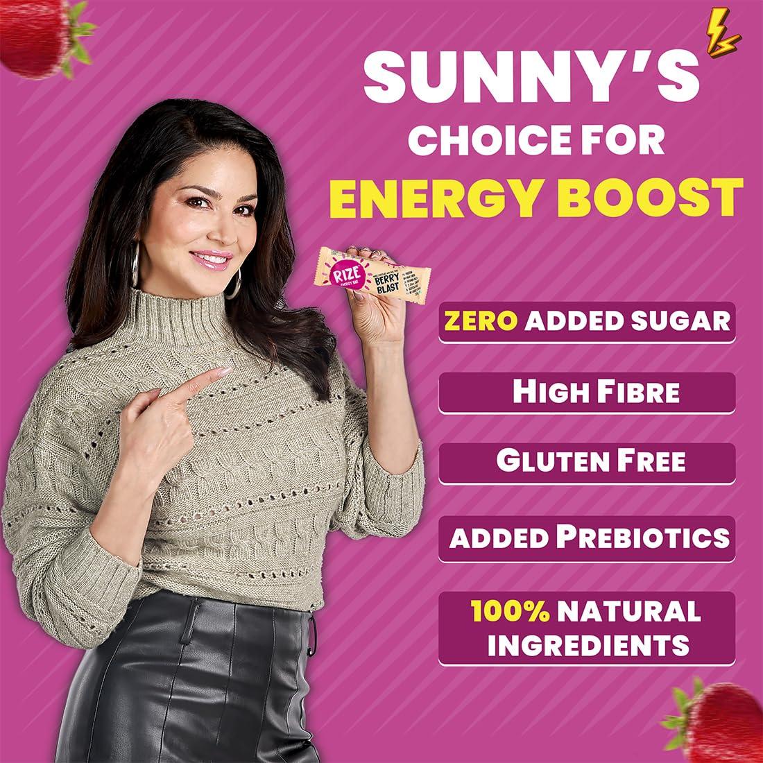 Rize RIZE Energy Bar|As Seen on Shark Tank India| 6g Protein Bar Caffeinated bars for post work out Snack, High Protein Bar with Zero added Sugar, Gluten Free Healthy Snack (Berry Blast-Pack of 6 Energy Bar)