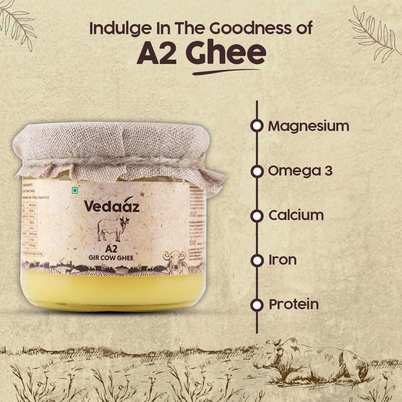 Vedaaz Vedaaz A2 Gir Cow Ghee | Organic Ghee| Bilona Method | Traditional Ghee made with Hand churned method | Low flame heated ghee| Made with A2 certified milk | Home-style ghee | Vedic Ghee - 300 ml