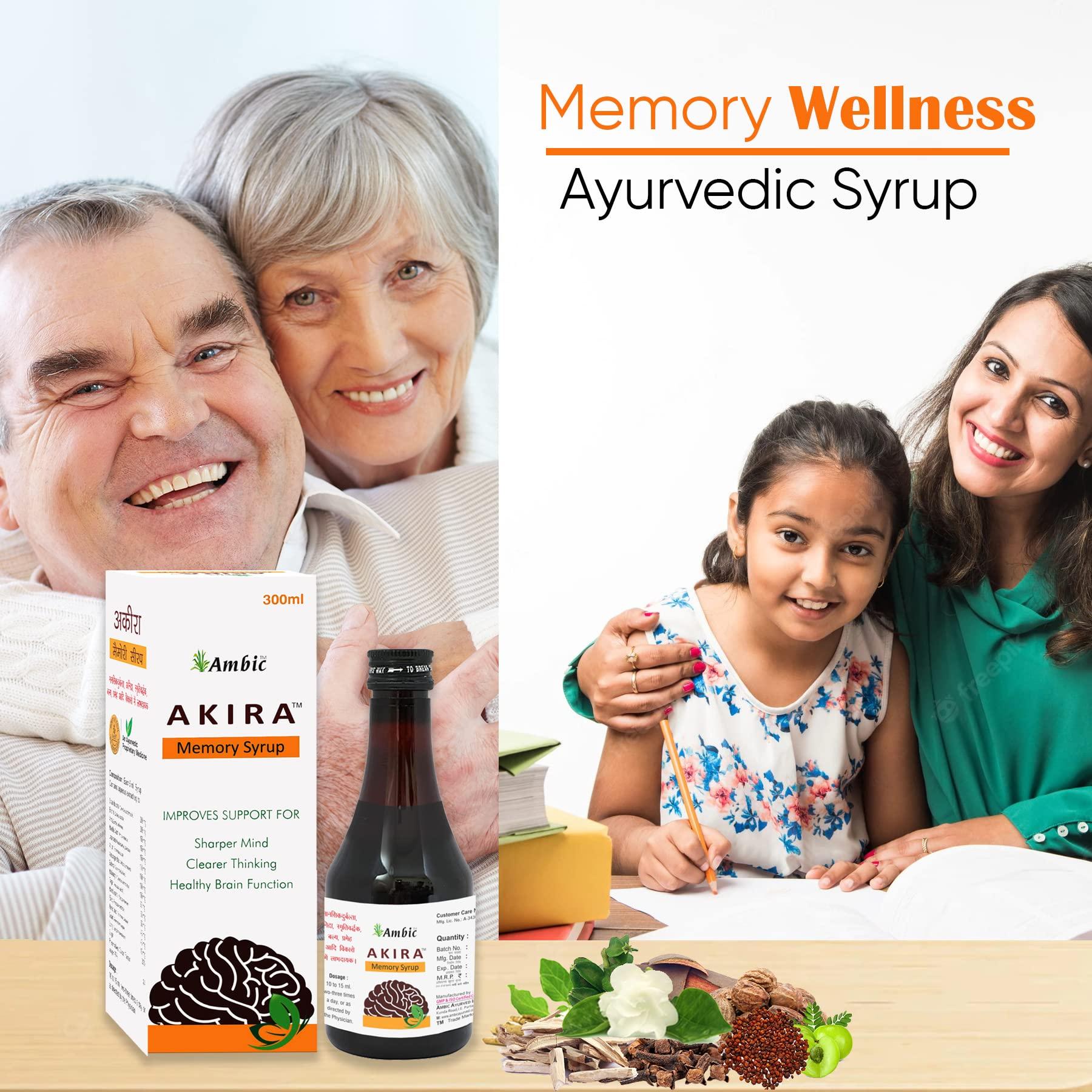 Ambic Ambic Akira Memory Wellness Syrup for Brain Health and Better Concentration I Brain Support Supplement for Memory Booster & Focus I Ayurvedic Brain Tonic - 300ML