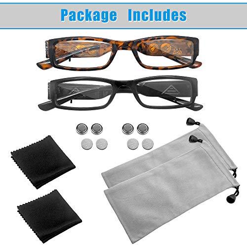 DuanMei 2 Pcs Reading Glasses Led Readers with Lights Fashion Glasses for Reading for Men Women Lighted Magnifier Nighttime Reader Compact Full Frame Eyewear Unisex Clear Vision Lighted Eye Glasses,+250