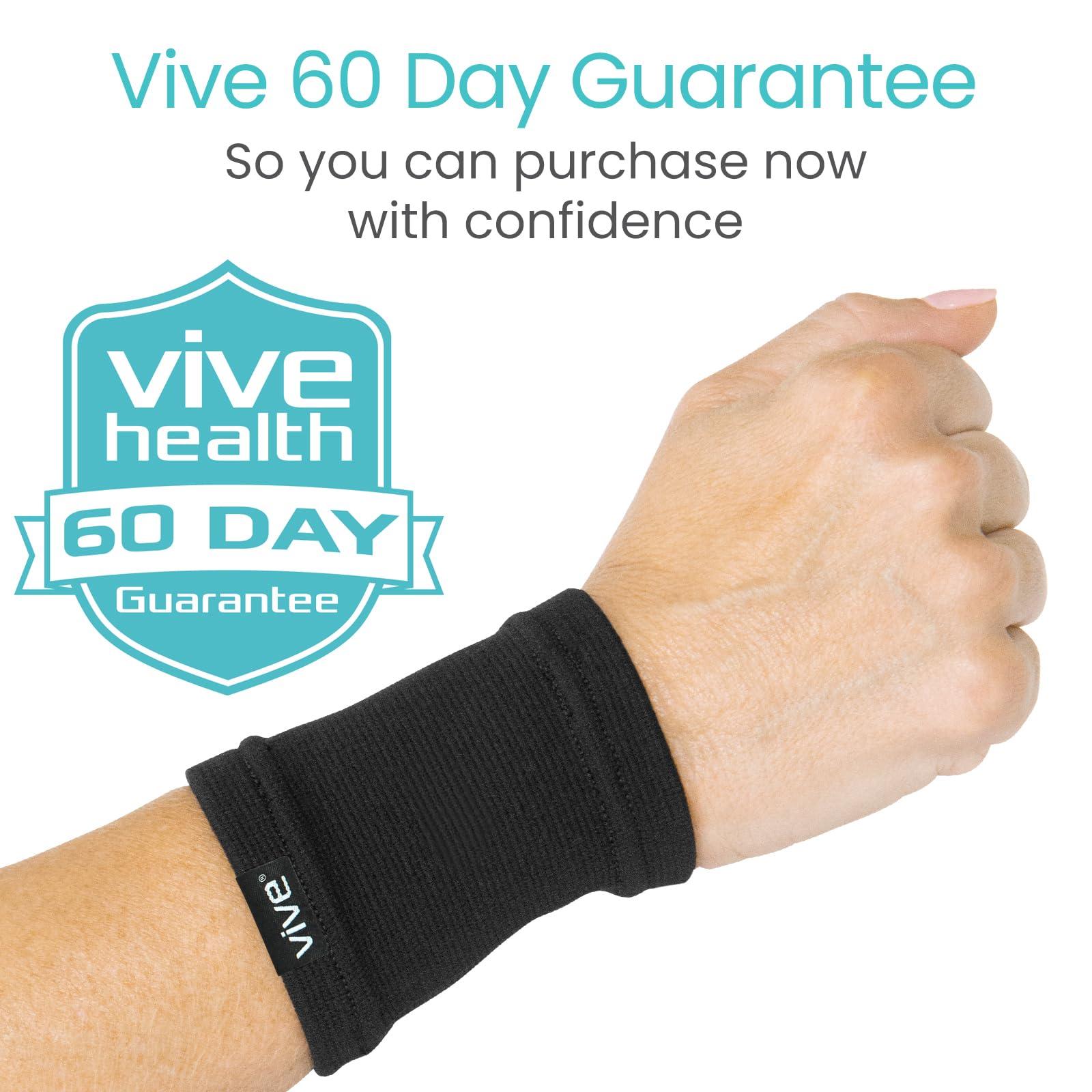 VIVE Vive Wrist Sweatbands (Pair) - Bamboo Charcoal Compression Wristband - Athletic Support for Carpal Tunnel Pain Relief, Arthritis, Tendonitis and Tennis (Black, Large/X-Large)
