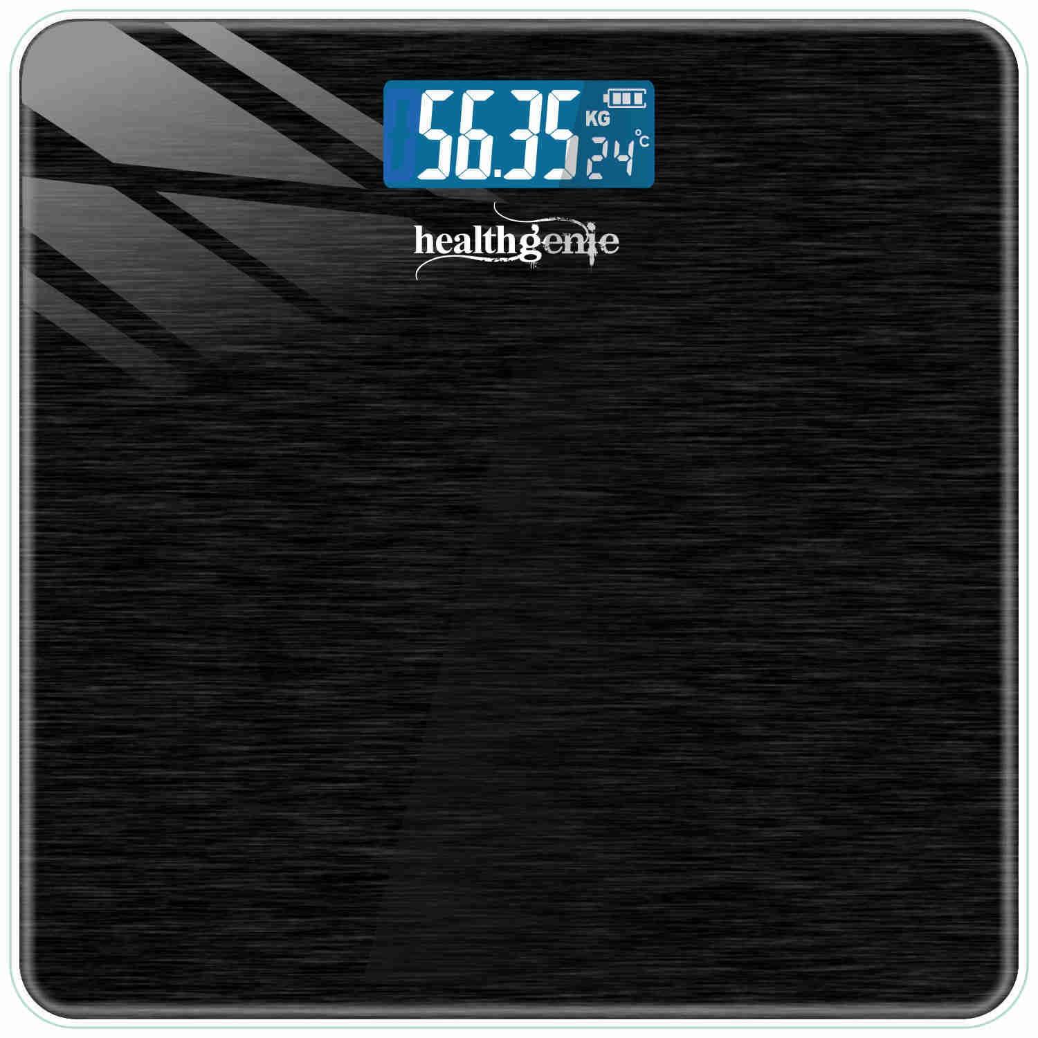 Healthgenie Healthgenie Weight Machine for Body Weight With 3 Yrs Warranty & Thick Tempered Glass LCD Display Digital Weighing Machine (Brushed Black) HD-221