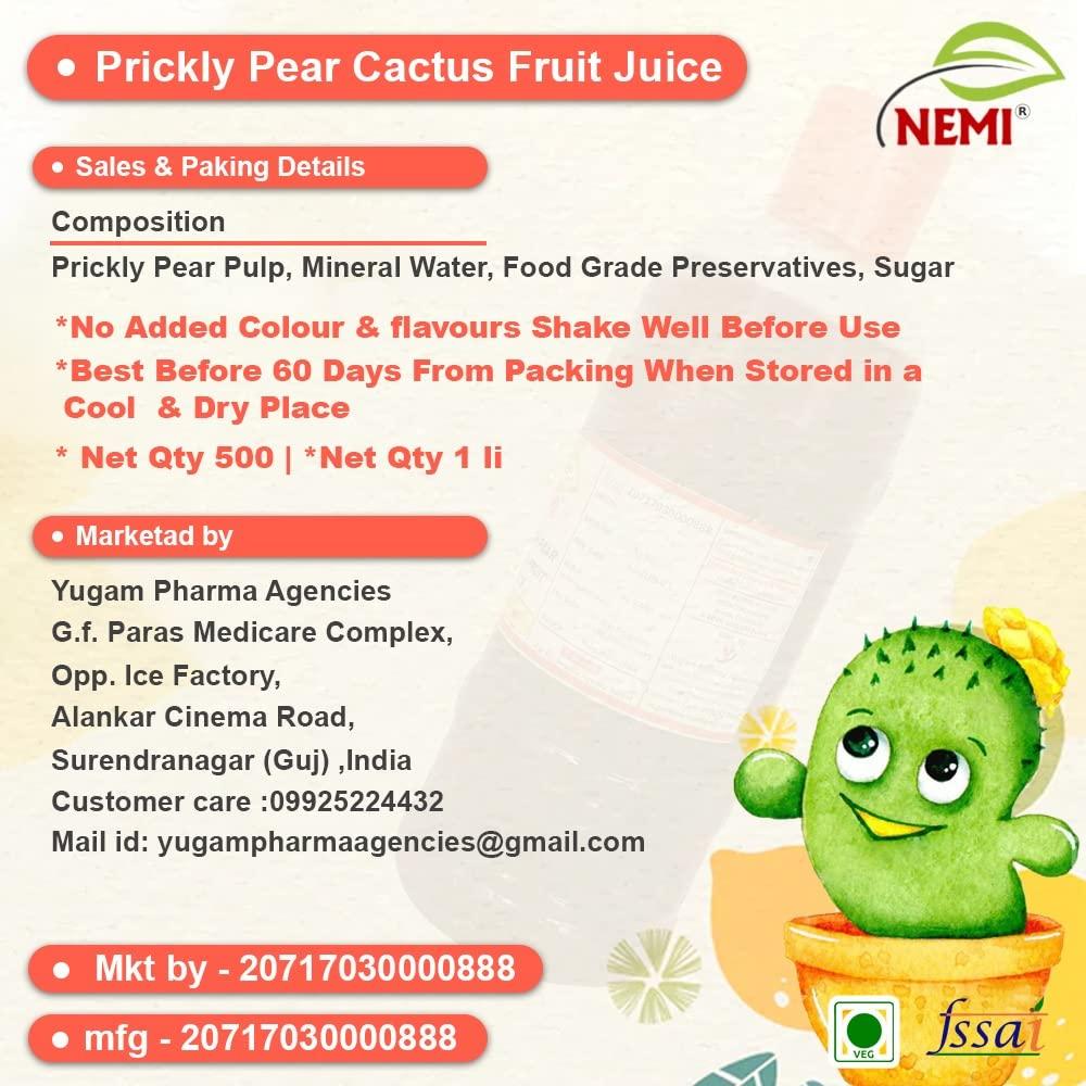 NEMI Nemi Organic Prickly Pear Cactus Juice - Rich in Hemoglobin Sugar Lemon, Vitamin C - Findla Juice Original Pack of 2