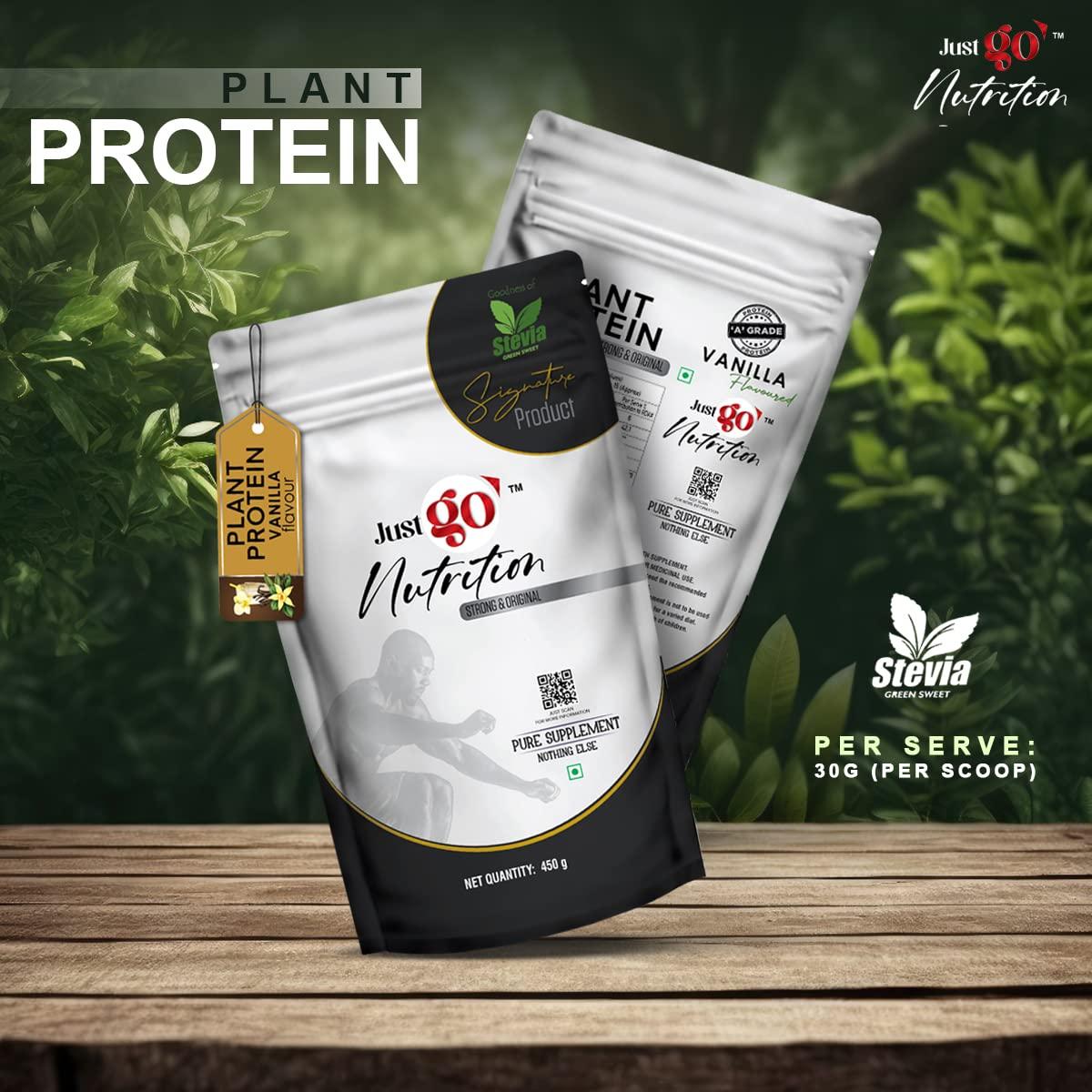 JUST GO NUTRITION Just Go Nutrition Plant Protein Powder | Cappuccino Flavour | With Stevia | Vegan & Sugar-Free | 25g Protein per Serving | Pure Supplement | 450g Pack