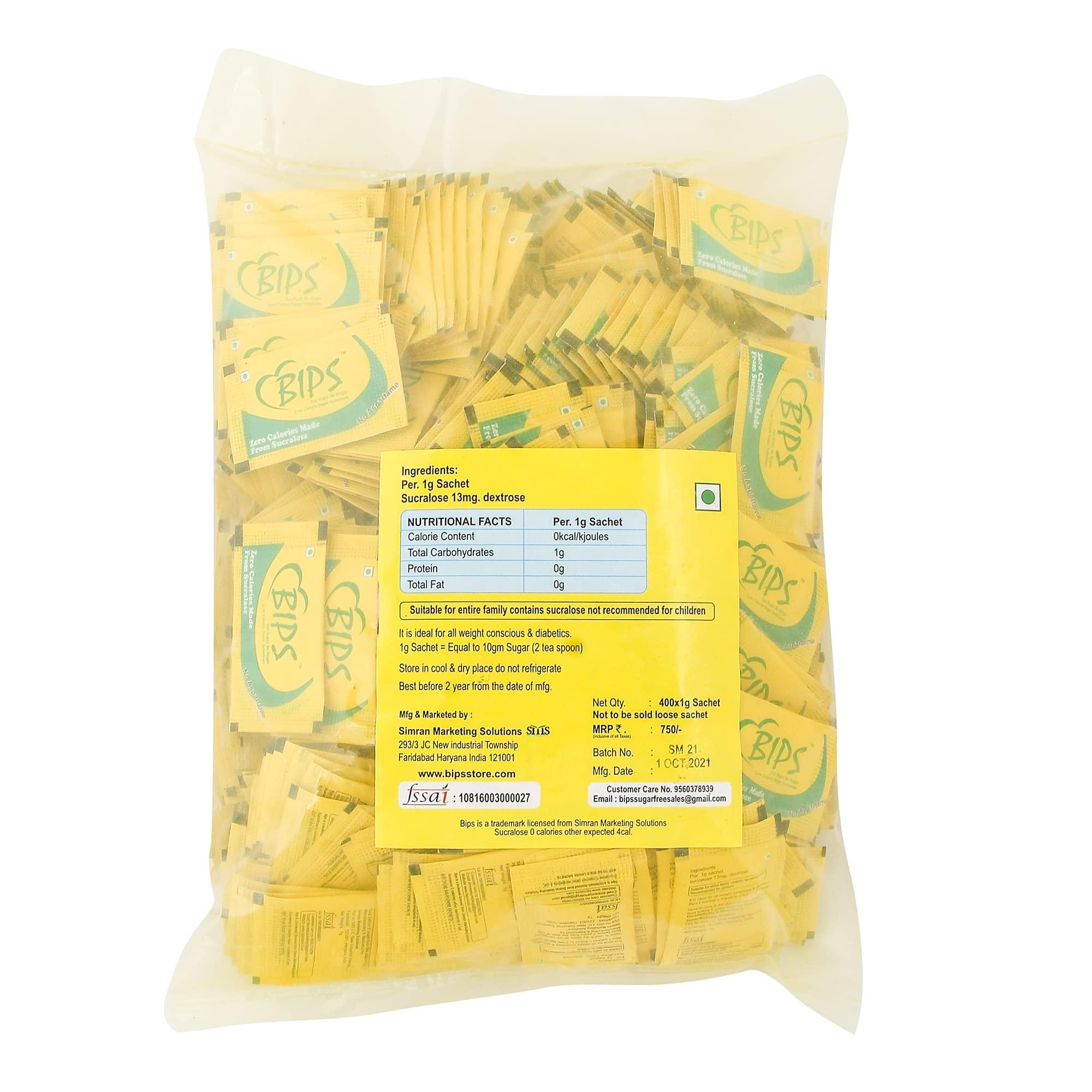 bips BIPS Sugar Free Sucralose Base 1G 400 Sachets Pack Of Two 1g Per Sachets