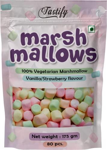 Tastify Tastify Vegan Mini Marshmallows Candy - 175 Gms (80 Pieces) ~ Assorted Fruit Flavour ~ Pure Veg Coloumn/Mini Shape Marshmallow