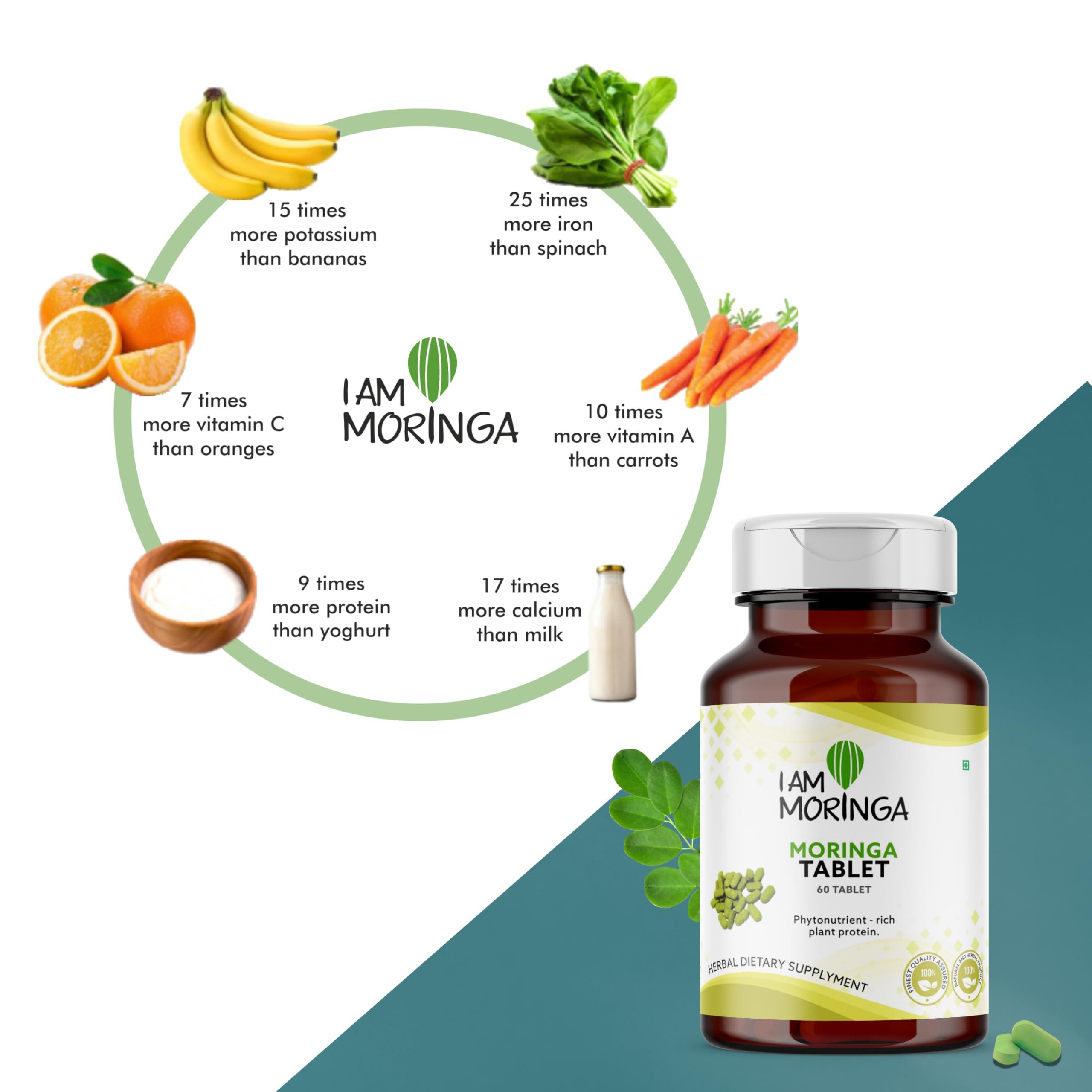 I Am Moringa I am Moringa 100% Pure Moringa Tablets 60 Tabs Rich in Nutrients & Antioxidants Non-GMO, Gluten-Free Convenient Superfood Supplement