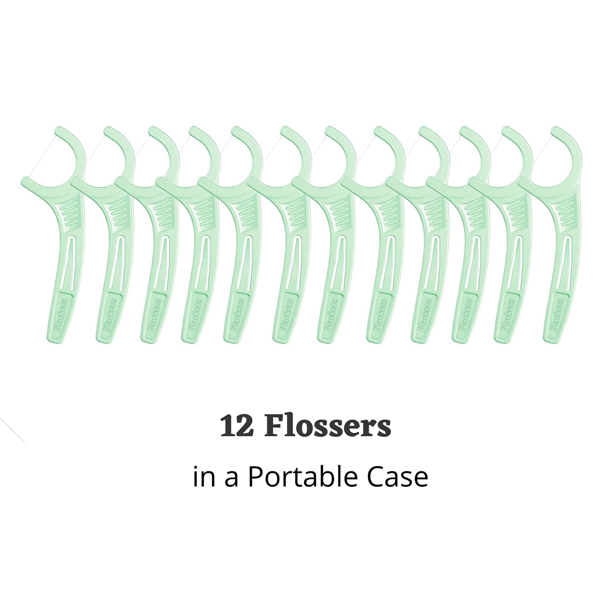 Plackers Micro Flosser with Travel Case, Mint, 4-Packs 12 Count ea.
