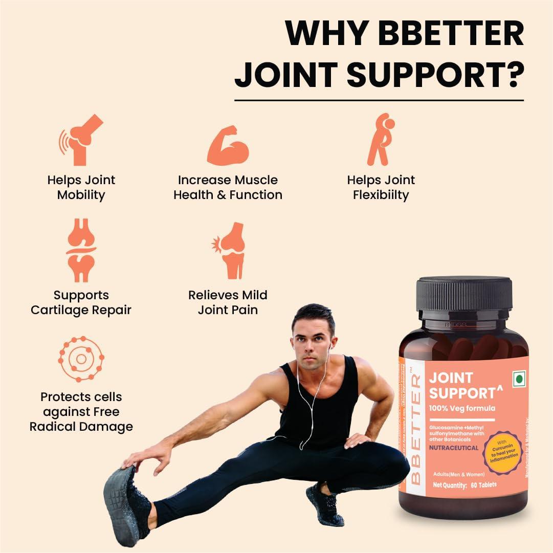 BBETTER BBETTER Joint Support Supplement - 100% Veg Formula with Veg Glucosamine, Boswellia Serrata, Veg MSM, Ginger, Rosehip extract and Curcumin for Women and Men (pack of 3)