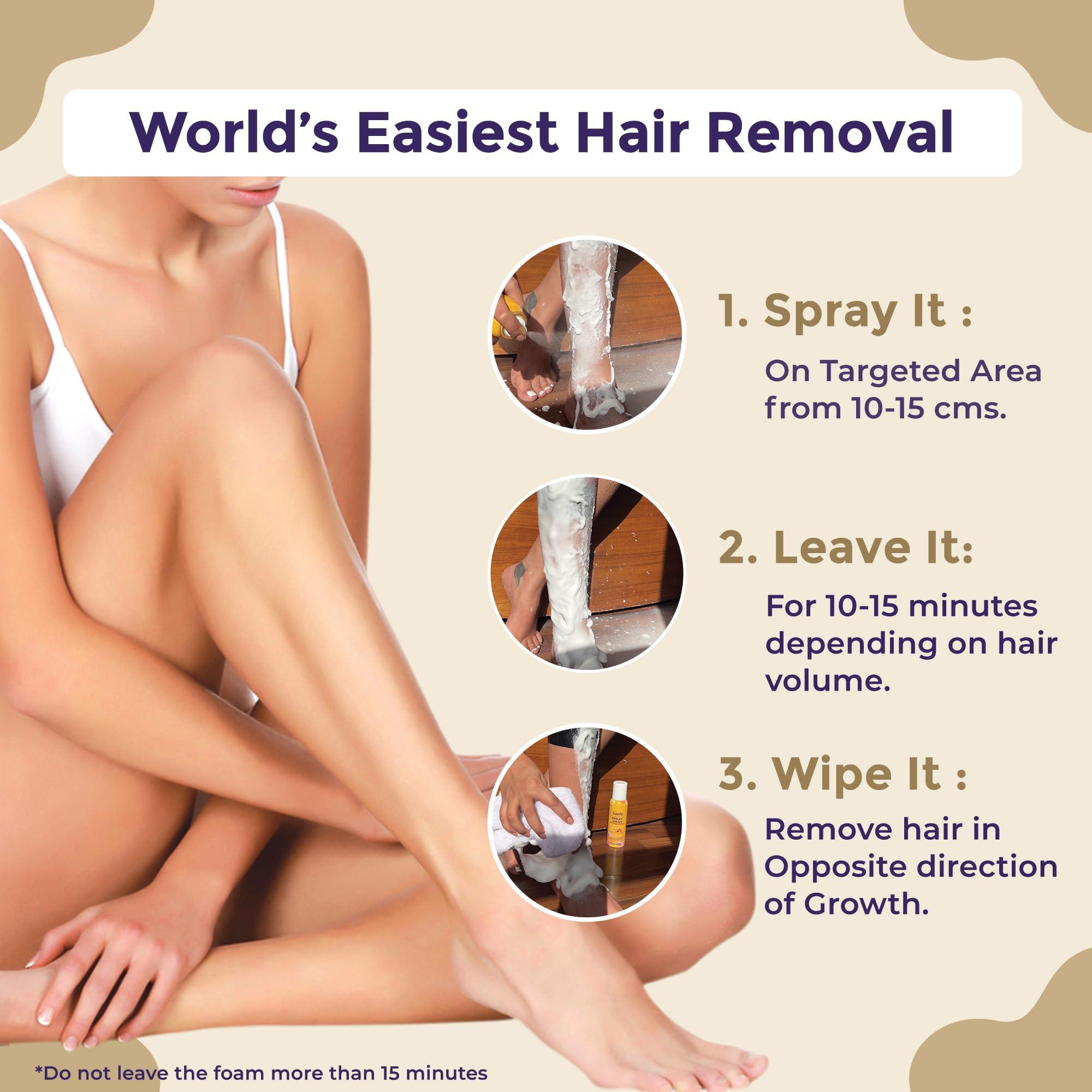 Sanfe Sanfe Painless & Detan Hair Removal Spray Cream - 112 ml | For Chest, Legs, Arms & UnderArm | Removes Hair in 10 Minutes with Skin Detan | Orange Peel, Aloevera, Vitamin E & Niacinamide | Dermatologist Tested