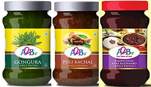 Adyar Anand Bhavan Sweets and Snacks Adyar Anand Bhavan Sweets and Snacks A2B Pulikachal 400 g, Rajapalayam Kara Kozhambu 400 g, Gongura 400 g Rice Paste Combo Deal