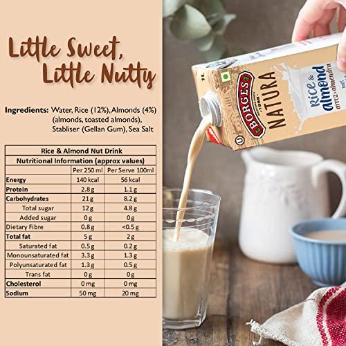 Borges Borges Natura Rice & Almond Drink | 100% Plant Based Milk, Gluten Free, Vegan Milk, Lactose Free, Dairy Free | No Added Sugar | No Added Preservatives - 1 Liter