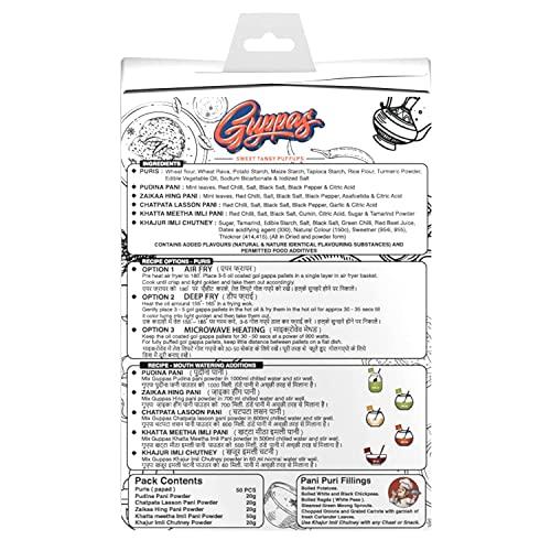 Guppas Guppas Pani Puri with 4 Pani Masala and Imli Chutney | Ready in 5mins 50 pcs | Easy to Make Pani Puri at Home | hygienic Street Style Indian paani Puri | Kids Love pani Puri , 285gms (Pack of 2)