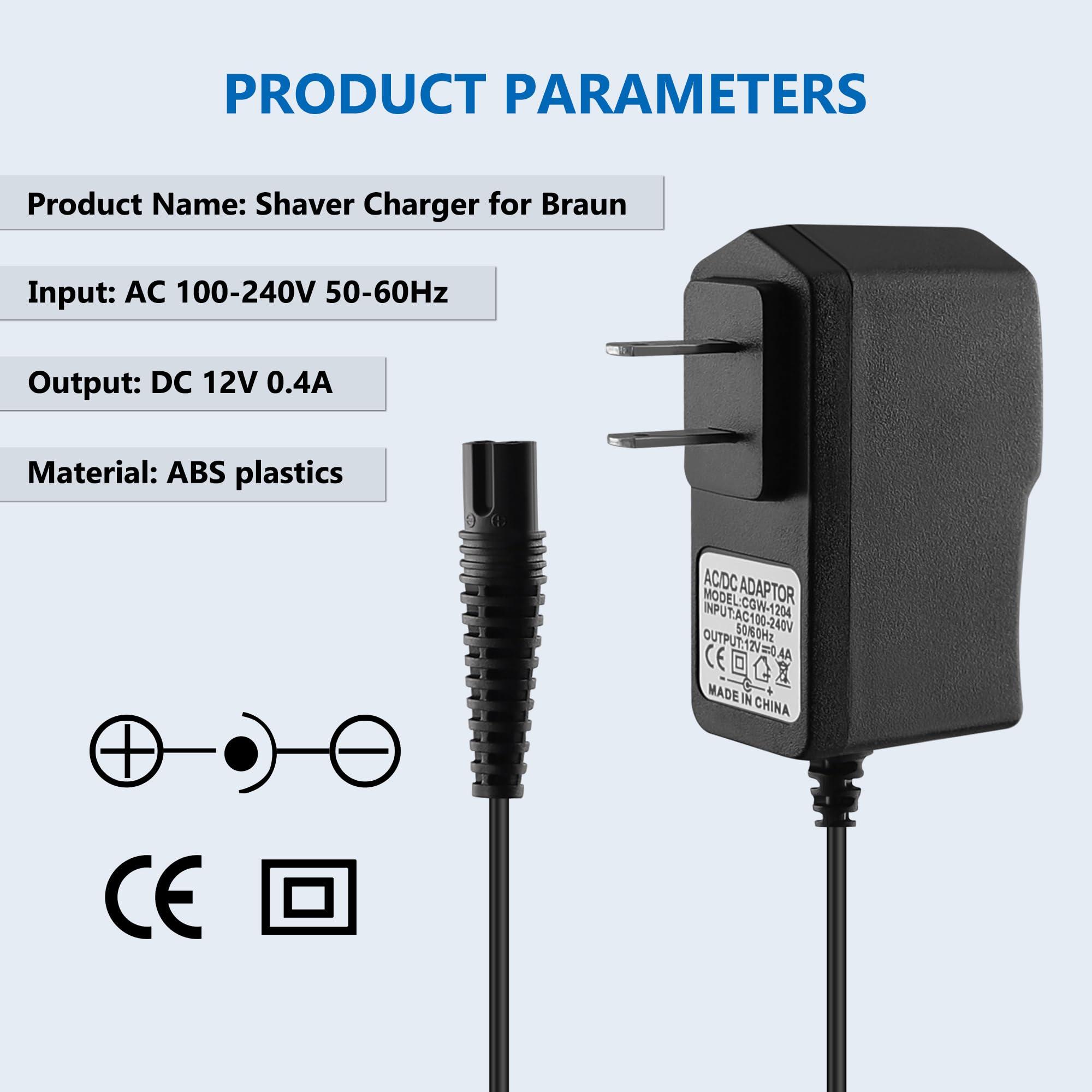 FNKTQL FNKTQL 12V Charger for Braun Shaver 9 8 7 6 5 3 1 XT5 Series, Power Cord for Braun S3 S6 S7 S8 S5 S9 S1 Electric Razor 3040s 340s 9385cc 370 720 760cc 790cc 720s-4 7865cc 9090cc 9330s 5018s (5Ft)